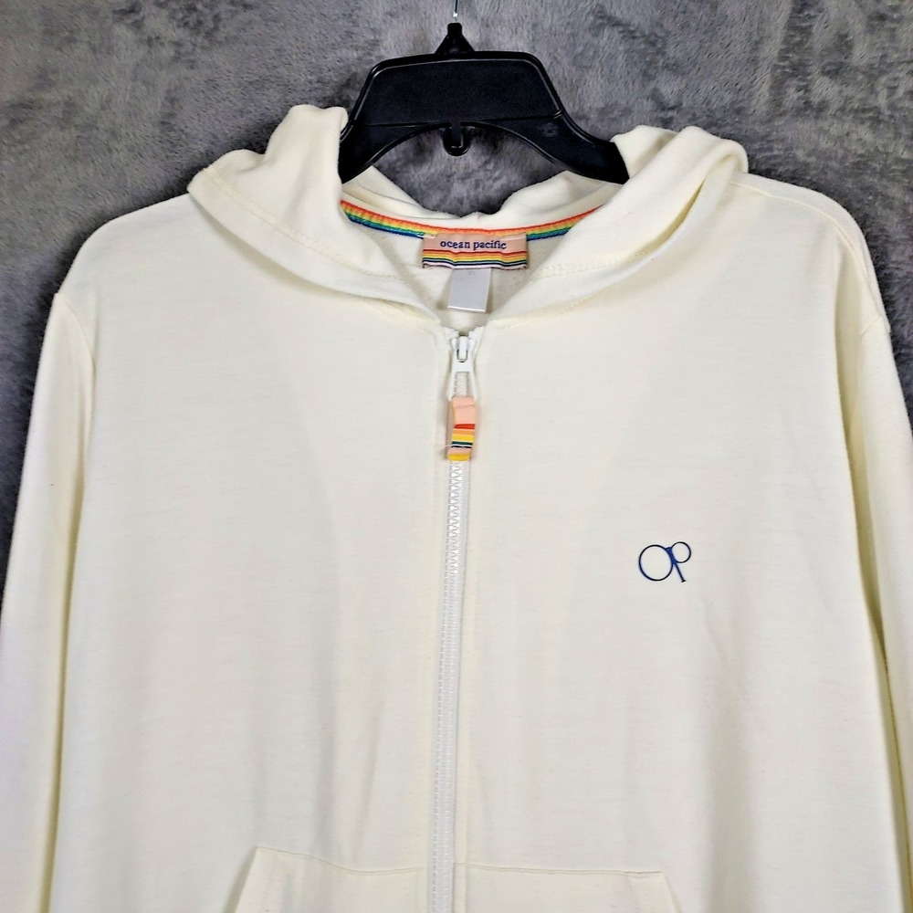 Vintage OP Full Zip Hoodie Women's XL Long Sleeve White Soft Y2K Streetwear